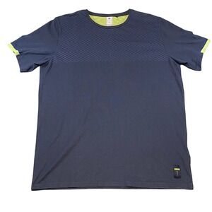 BMW Mens XXL Performance T-Shirt Navy Blue Lime Green Textured Short Sleeve Tee